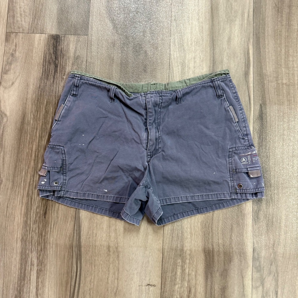 American Eagle Outfitters Blue Gray Cargo Shorts Paint Splatter Distressed Sz 6